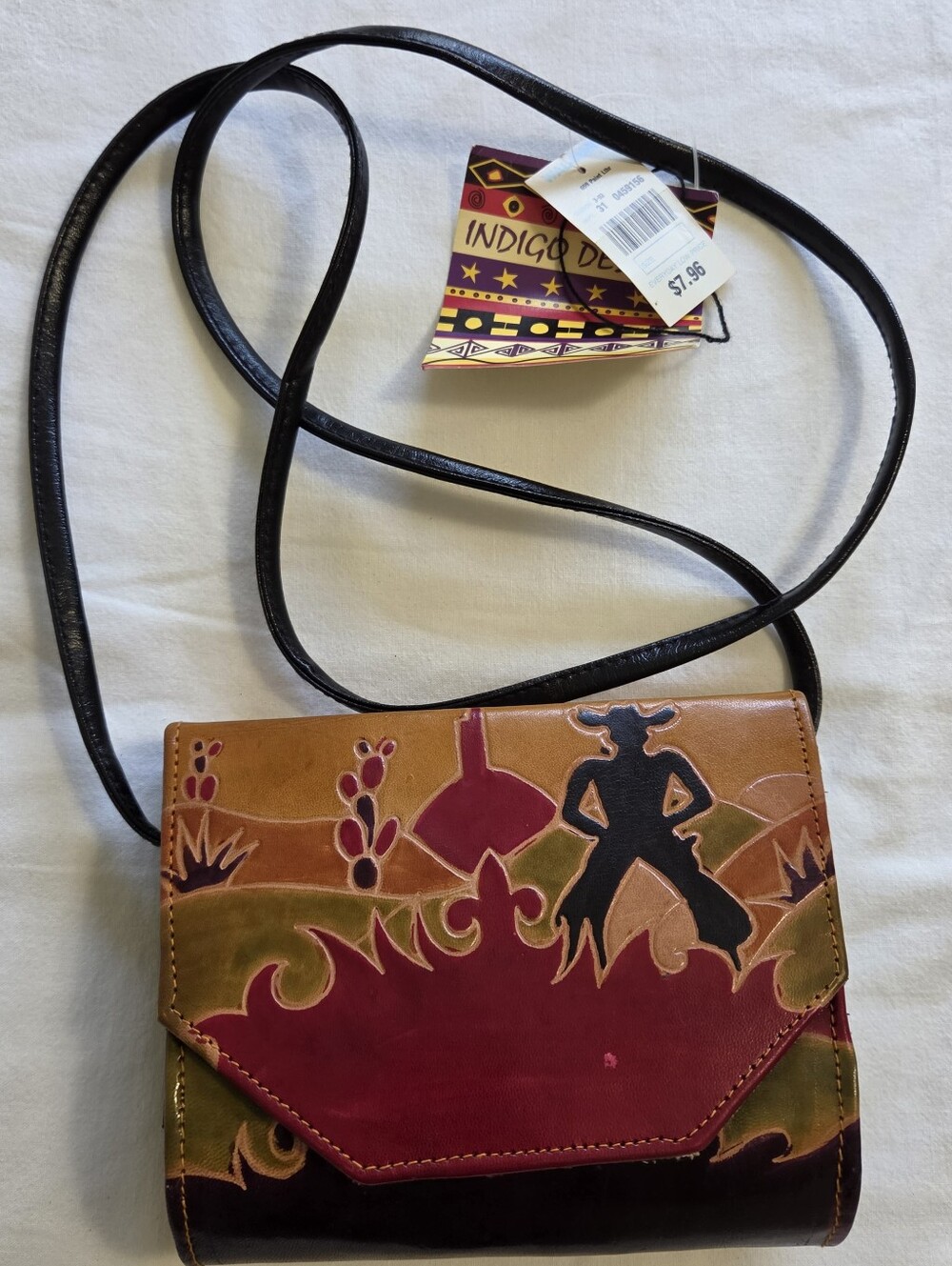 Women's Vintage Handpainted Leather Crossbody Bag Purse Southwestern NWT